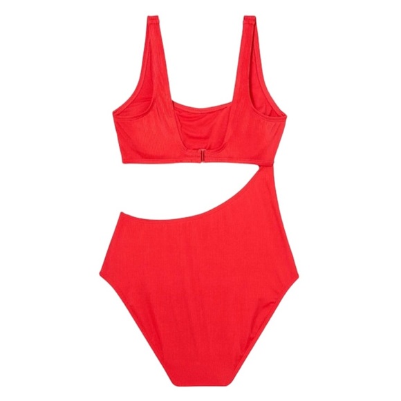 Kona Sol Textured Ribbed Side Cut Out Medium Coverage One Piece Swimsuit Red XL - Picture 4 of 5